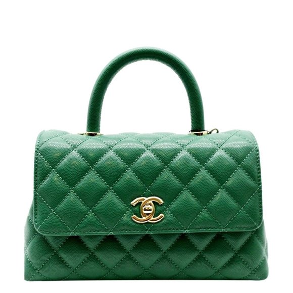 CHANEL Handbags - CHANEL  Coco Mini Top Handle Caviar Leather Shoulder Bag Green
